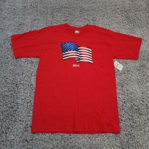 USA Flag Shirt Mens Medium Red Graphic Tee USA Made Heritage Independence Day